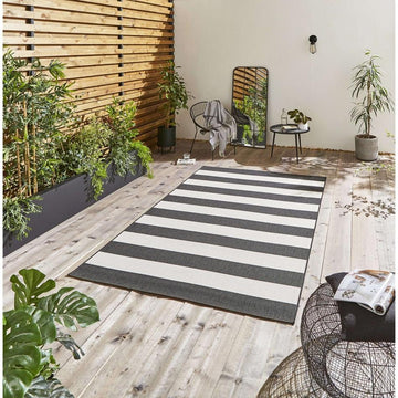 Santa Monica 48644 Striped Durable Stain-Resistant Weatherproof Flatweave In-Outdoor Black/White Rug-Think Rugs-Rug Love - The Most Loved Rug Store